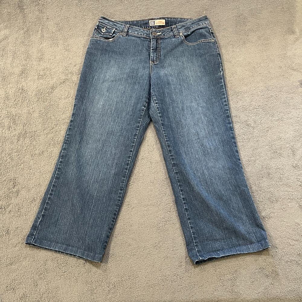 Faded Glory Stretch Dark Blue Wash Denim Wide Leg Cropped Jeans Women's Size 16W